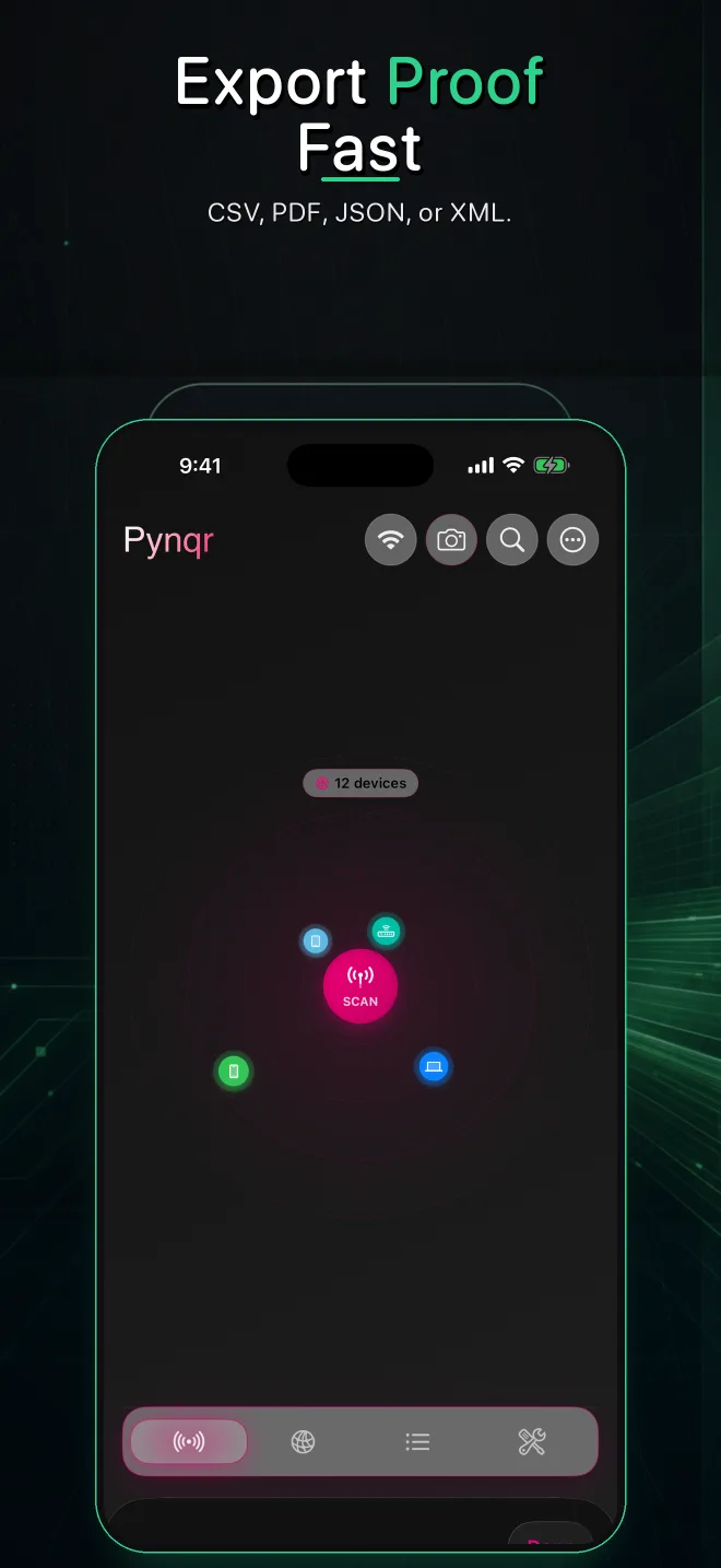Pynqr export workflow for CSV, PDF, JSON and XML network reports