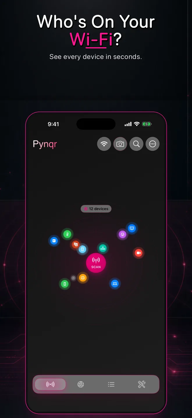 Pynqr radar displaying connected WiFi devices