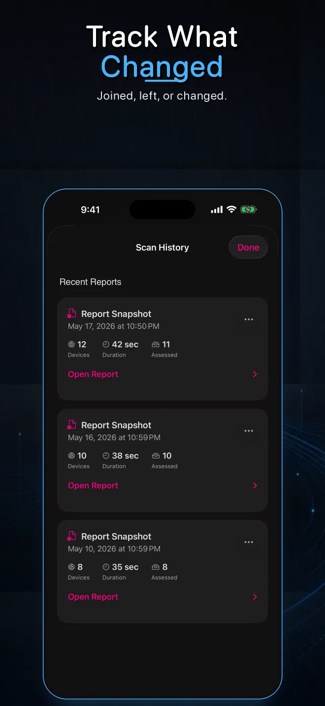 Pynqr scan history used to track changes on a home network